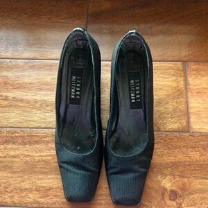 Vintage Stuart Weitzman Black Sq Toe Block Heel Pump Size 7